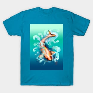 Koi carp with aqua waves T-Shirt